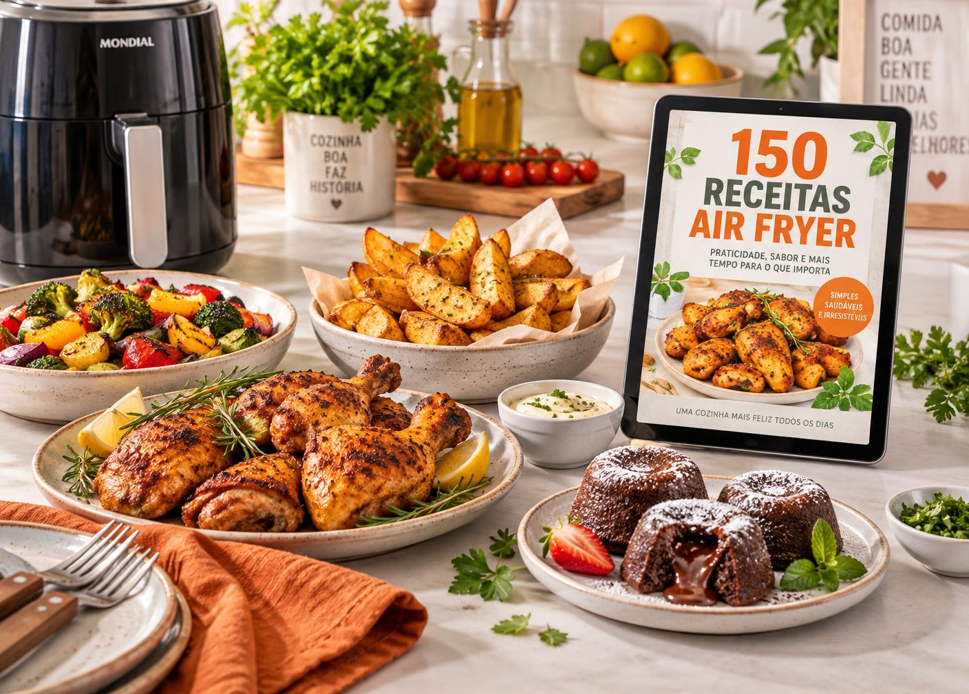 Refeição completa e e-book 150 Receitas para Air Fryer